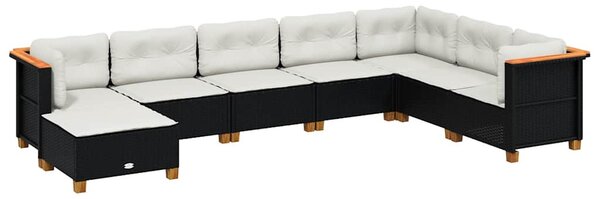 8 részes fekete polyrattan kerti ülőgarnitúra párnákkal