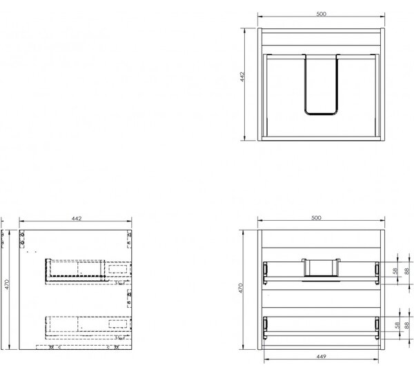Mexen Box-A, fali szekrény 50 cm, 2 fiók, grafit matt, 91AX0-0500-470-2-66