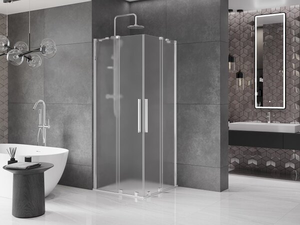 Mexen Velar Duo, zuhanykabin tolóajtóval 80 x 80 cm, 8 mm-es matt üveg, króm, 871-080-080-32-01