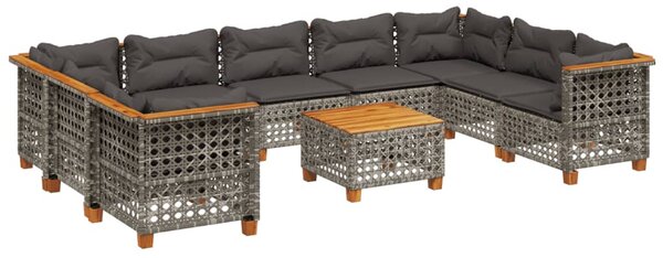 10 részes szürke polyrattan kerti ülőgarnitúra párnákkal