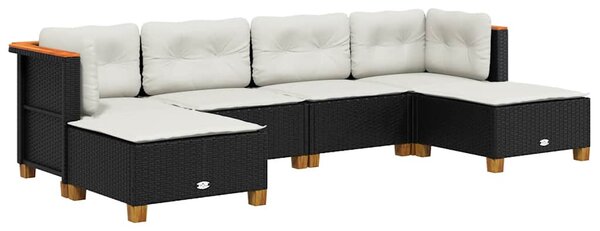 6 részes fekete polyrattan kerti ülőgarnitúra párnákkal