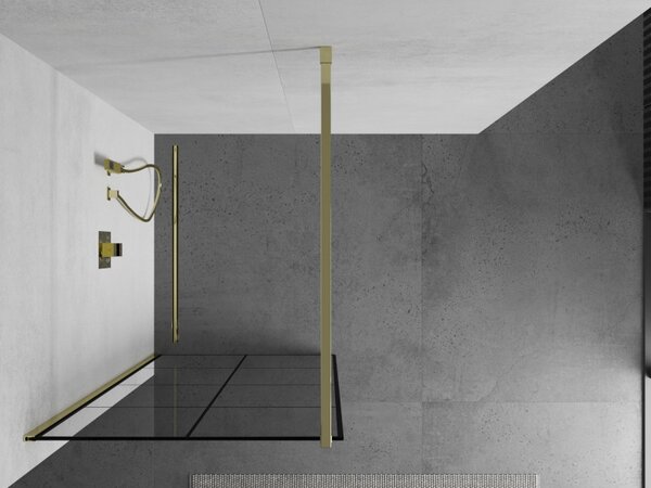 Mexen Kioto zuhanyparaván 80x200 cm 8 mm, arany profil, üveg fekete mintás 1, 800-080-101-01-77