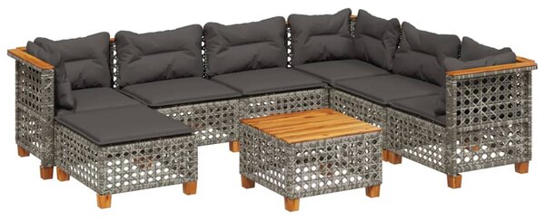 8 részes szürke polyrattan kerti ülőgarnitúra párnákkal