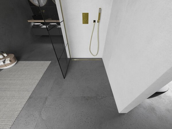 Mexen Kioto zuhanyparaván 80x200 cm 8 mm, arany profil, üveg fekete mintás 1, 800-080-101-01-77