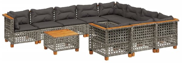 11 részes szürke polyrattan kerti ülőgarnitúra párnákkal