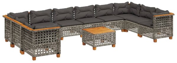 11 részes szürke polyrattan kerti ülőgarnitúra párnákkal