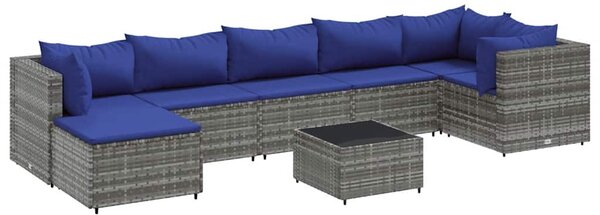 8 részes szürke polyrattan kerti ülőgarnitúra párnákkal