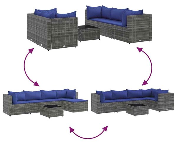 6 részes szürke polyrattan kerti ülőgarnitúra párnákkal