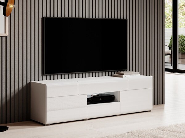 TV-állvány Torsone 101, Laminált forgácslap, 48x159x39cm, Fényes fehér, Fehér