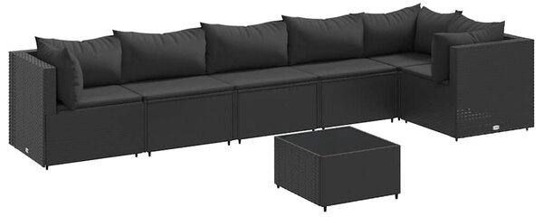 7 részes fekete polyrattan kerti ülőgarnitúra párnákkal