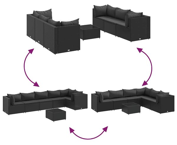 7 részes fekete polyrattan kerti ülőgarnitúra párnákkal