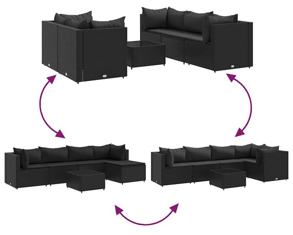 6 részes fekete polyrattan kerti ülőgarnitúra párnákkal