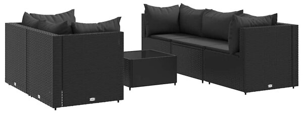 6 részes fekete polyrattan kerti ülőgarnitúra párnákkal