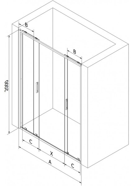 Mexen Exo, 2 szárnyú csúszó 130x200 cm, 6mm átlátszó üveg, króm profil, 8152-130-000-01-00