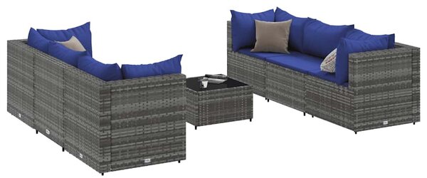 7 részes szürke polyrattan kerti ülőgarnitúra párnákkal