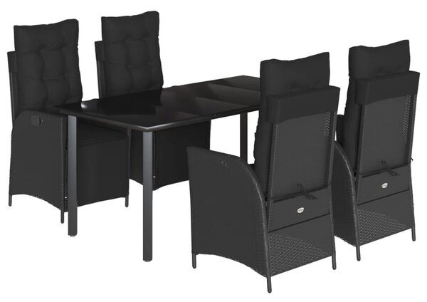 5 részes fekete polyrattan kerti étkezőgarnitúra párnákkal