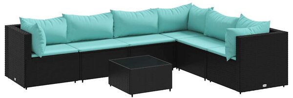 7 részes fekete polyrattan kerti ülőgarnitúra párnákkal