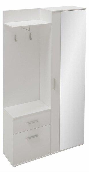 Előszoba garnitúra Pavo, 195x97x30cm, Tükör, Fehér, Laminált forgácslap
