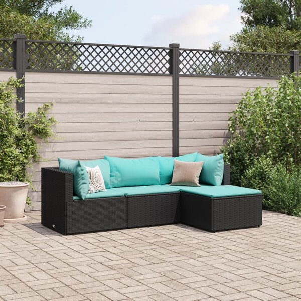 4 részes fekete polyrattan kerti ülőgarnitúra párnákkal