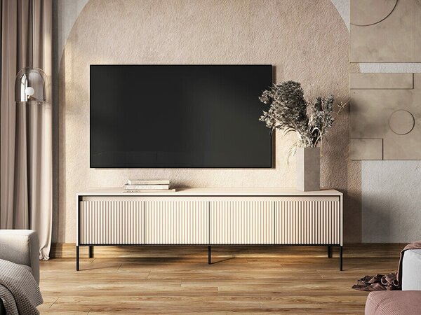 TV-állvány Fernolu 105, Közepes sűrűségű farostlemez, Laminált forgácslap, 56x193x40cm, Bézs, Fekete