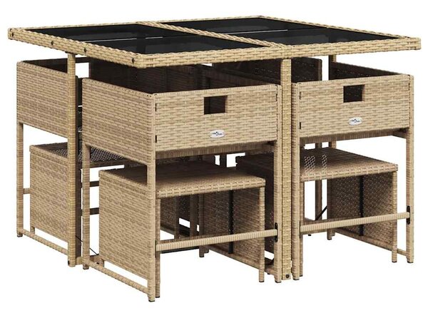9 részes vegyes bézs polyrattan kerti étkezőgarnitúra párnákkal