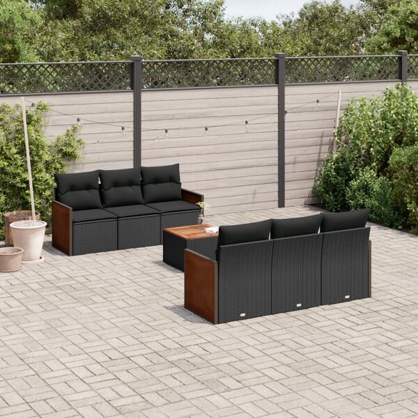 7 részes fekete polyrattan kerti ülőgarnitúra párnával