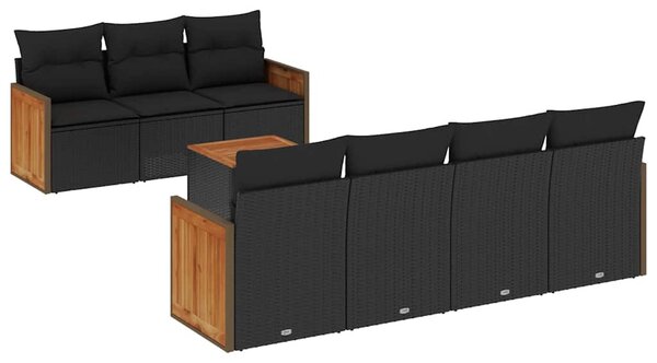 8 részes fekete polyrattan kerti ülőgarnitúra párnákkal