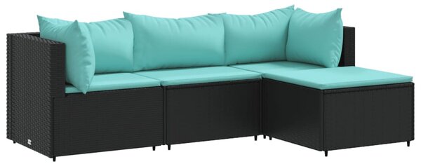 4 részes fekete polyrattan kerti ülőgarnitúra párnákkal