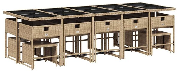 15 részes vegyes bézs polyrattan kerti étkezőgarnitúra párnával