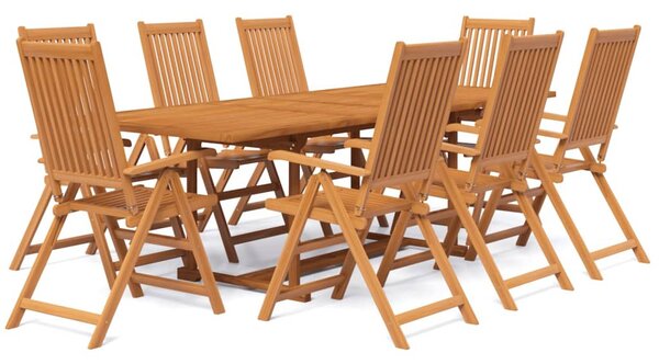 9 részes tömör akácfa kerti étkezőgarnitúra 160-240 cm