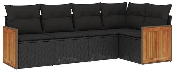 5 részes fekete polyrattan kerti kanapészett párnákkal
