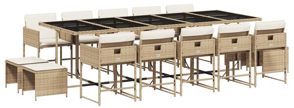 15 részes bézs polyrattan kerti étkezőgarnitúra párnákkal