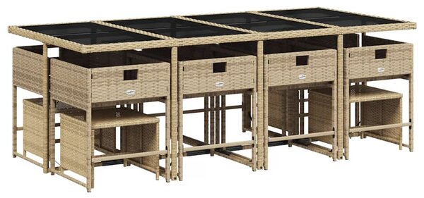 13 részes bézs polyrattan kerti étkezőgarnitúra párnákkal