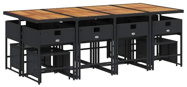 13 részes fekete polyrattan kerti ülőgarnitúra párnákkal