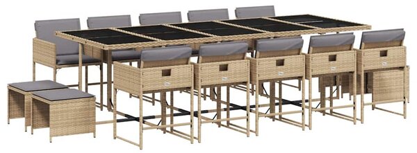 15 részes vegyes bézs polyrattan kerti étkezőgarnitúra párnával