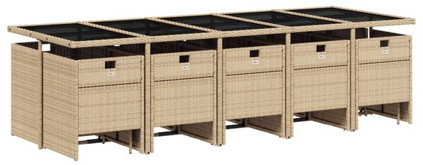 15 részes vegyes bézs polyrattan kerti étkezőgarnitúra párnával