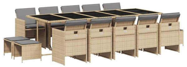 15 részes vegyes bézs polyrattan kerti étkezőgarnitúra párnával