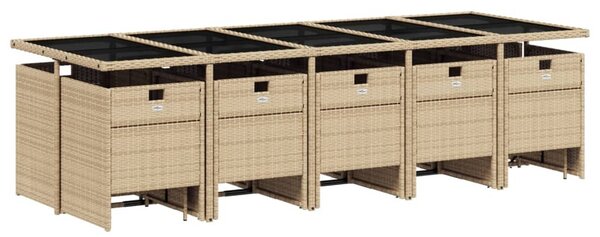 15 részes bézs polyrattan kerti étkezőgarnitúra párnákkal