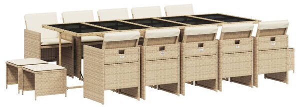 15 részes bézs polyrattan kerti étkezőgarnitúra párnákkal