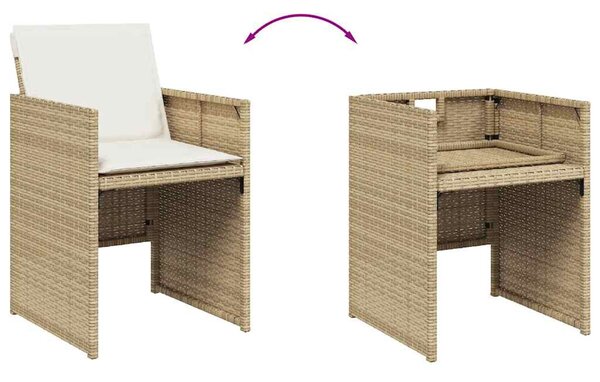 9 részes bézs polyrattan kerti étkezőgarnitúra párnákkal