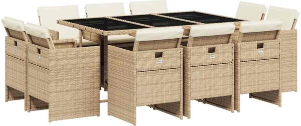 11 részes bézs polyrattan kerti étkezőgarnitúra párnákkal
