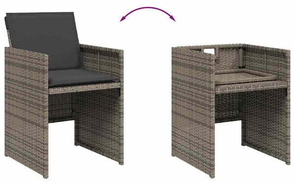 9 részes szürke polyrattan kerti étkezőgarnitúra párnával