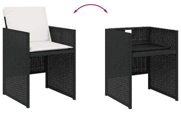 9 részes fekete polyrattan kerti étkezőgarnitúra párnákkal