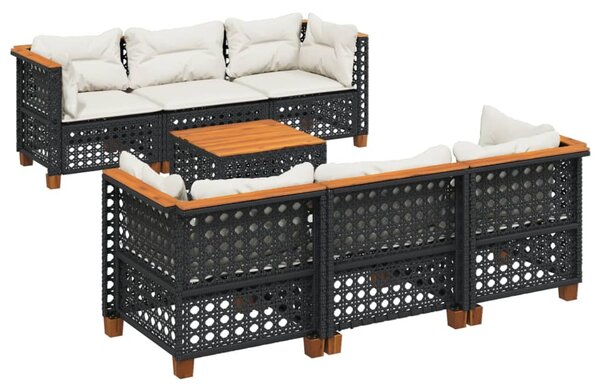 7 részes fekete polyrattan kerti ülőgarnitúra párnával