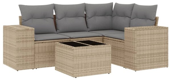 5 részes bézs polyrattan kerti ülőgarnitúra párnákkal