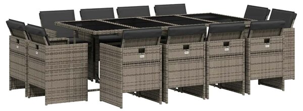 13 részes szürke polyrattan kerti ülőgarnitúra párnákkal