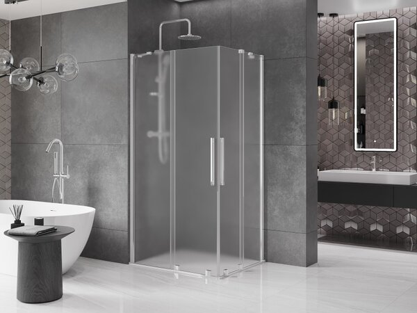 Mexen Velar Duo, zuhanykabin tolóajtóval 90 x 80 cm, 8 mm-es matt üveg, króm, 871-090-080-32-01