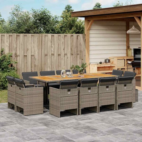 13 részes szürke polyrattan kerti ülőgarnitúra párnákkal
