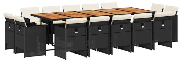 15 részes fekete polyrattan kerti étkezőgarnitúra párnákkal