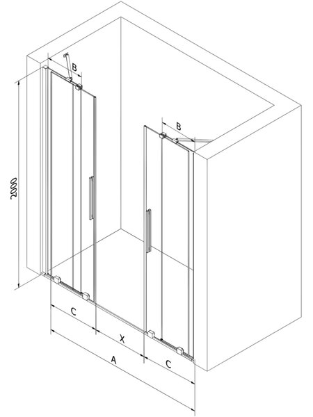 Mexen Velar Duo, tolózuhanyajtó 200 cm-es nyitáshoz, 8 mm-es szürke üveg, arany fényes, 871-200-000-42-50